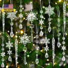 20PCS Christmas Tree Ornaments Acrylic Snowflake Icicle Crystal Ornaments