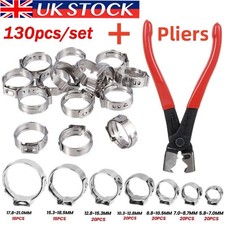 130x Single Ear Hose Clamps Assorted Stainless Steel O Fuel Pipe Clip Hose Plier