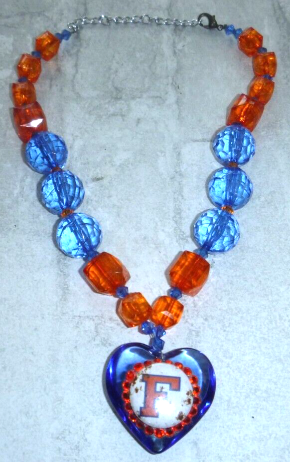 Florida Gators NCAA Vintage Button Blue Orange Beads 20" Chain Necklace