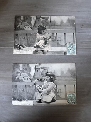Lot Of 2 Postcard Doll Antique Eden Baby 