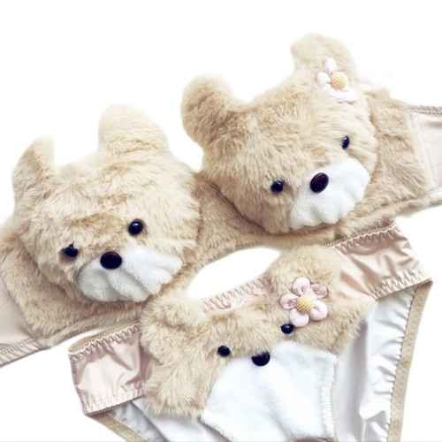 2Pcs Cartoon Intimates Funny Bear Plush Lingerie Anime Bra and Panty Underwear - Picture 14 of 17