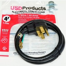 Range Oven Electric Power Cord 4 Prong Wire 40 Amp 4' Foot Heavy Duty
