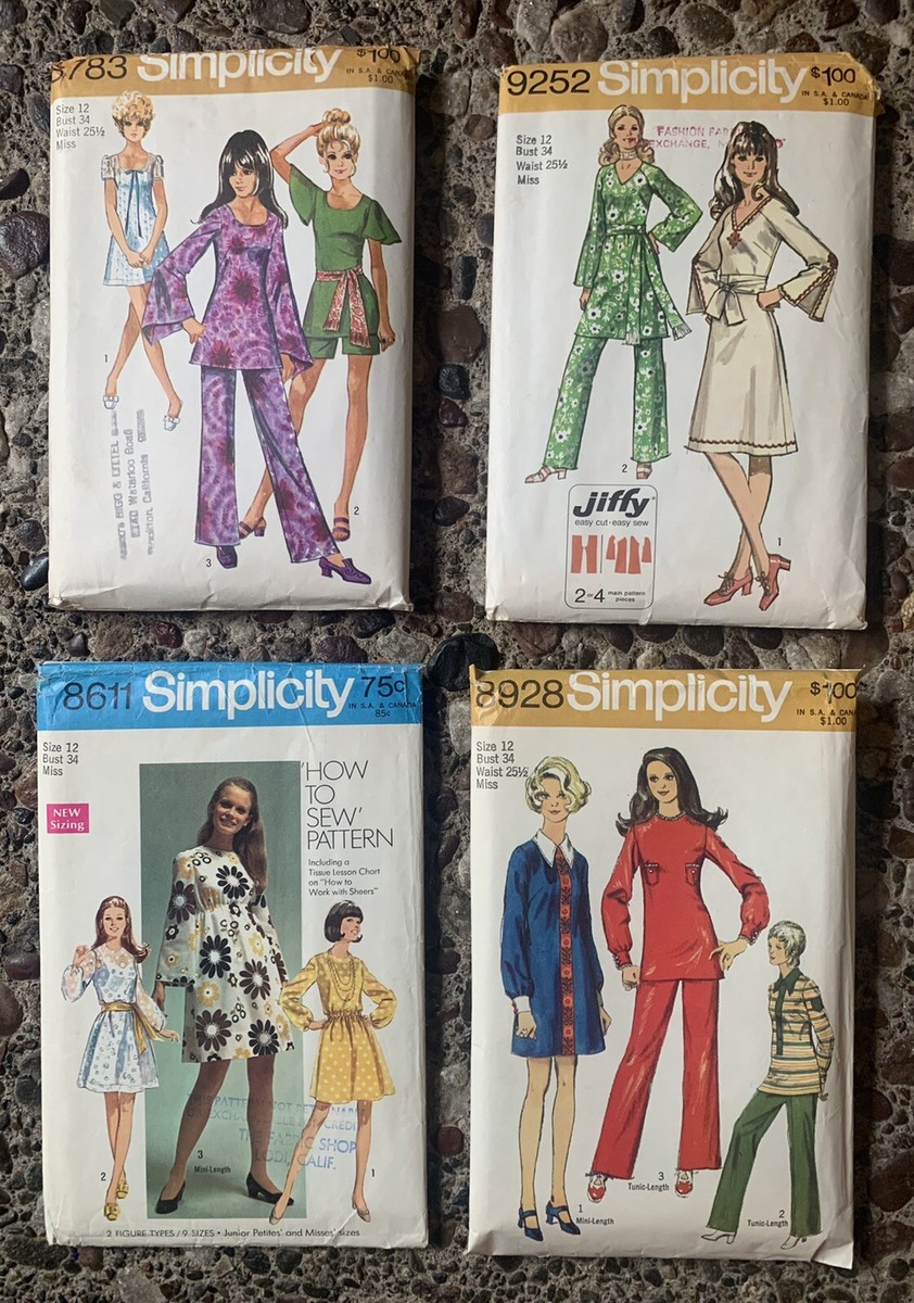 Lot 4 Vintage 1960-1970 Boho Retro Simplicity Patterns #9252. 8611