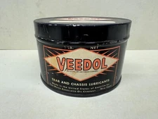 1930's VEEDOL GEAR AND CHASSIS LUBRICANTS 1 LB GREASE CAN! TIDE WATER OIL CO.