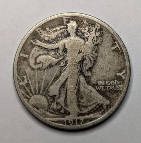 1917 S WALKING LIBERTY HALF DOLLAR - REVERSE MINT MARK- FINE