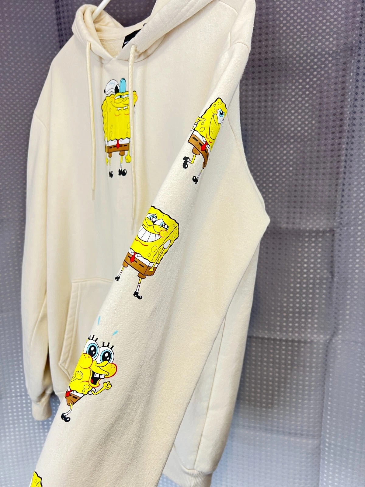 OFF WHITE Felpa con cappuccio SPONGBOB Nickelodeon adulto media bianco sporco doppio lato film