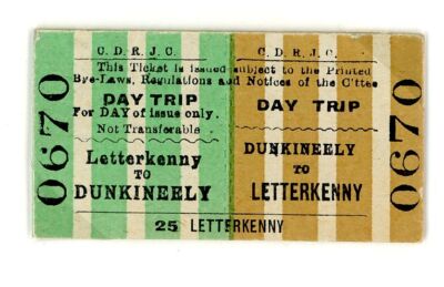 Eisenbahnticket Irish CDRJC 3. Klasse Tagesausflug Letterkenny - Dunkineely