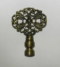 New 2 3/8" Solid Brass Die Cast Rosette Lamp Finial, 1/4-27 Antique Brass Finish