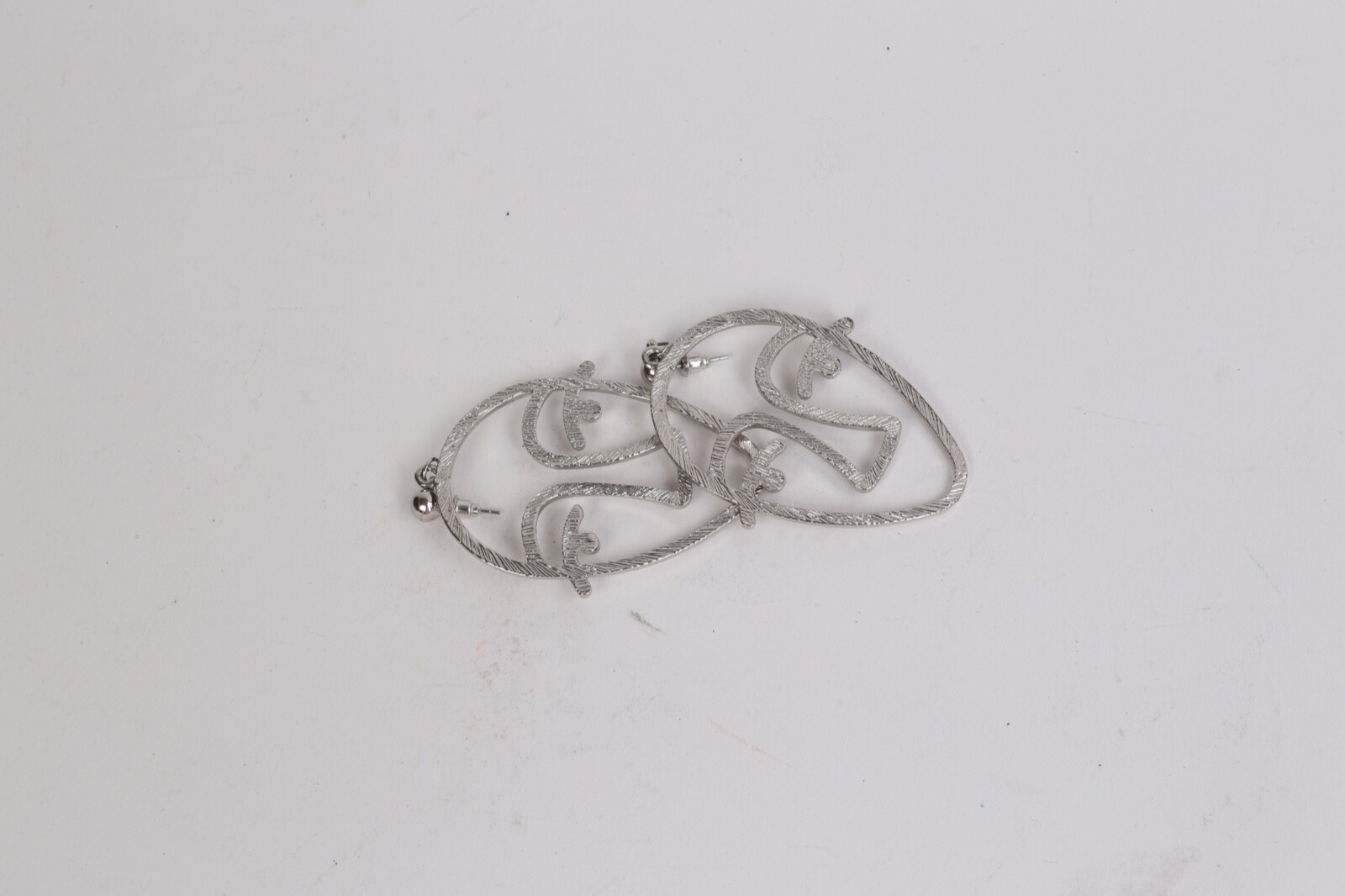 Silver Human Face Line Shape Drop Dangle Stud Ear… - image 4