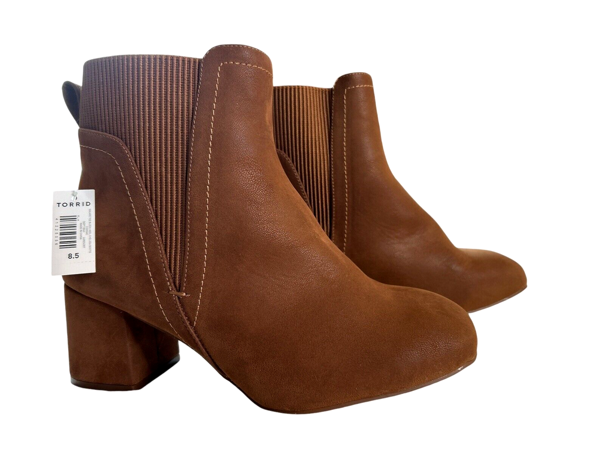 NEW Torrid Brown Cognac Faux Leather Ankle Chelsea Booties Boots