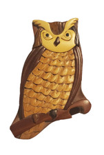 Exotic Wood Owl Puzzle Box with Hidden Compartment - Stash Box