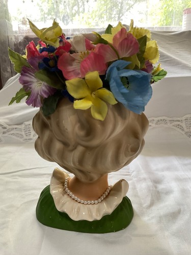Vintage Parma AAI KOPF VASE A- 44 ? & Kunstperlen ORIGINAL BLUMEN GRÜN KLEID EXC. - Bild 9 von 12