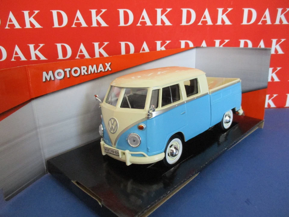Die cast 1/24 Modellino Furgone Volkswagen T1 Double Cab Pick Up crema azzurro - Immagine 2 di 4
