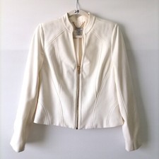 Cach Womens Ivory Full Zip Long Sleeve Jacket Size 10