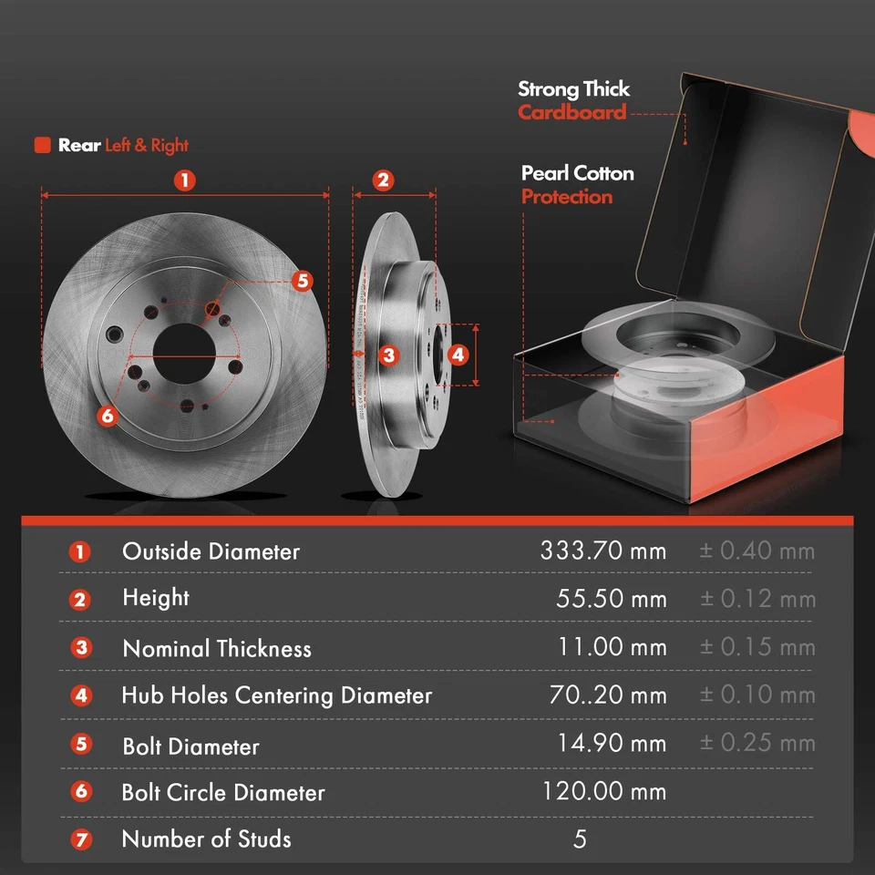 Rotor de freno de disco delantero y trasero y pastillas de freno de cerámica para Honda Ridgeline 2006-2011 Foto 3 de 4
