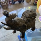 Ornate Solid Brass Elephant Statue  Heavy Figure Trunk Up: Carry A Incense Box — photo 2