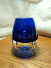 Krosno Art Glass Oil Lamp Vase Hand Blown Blue Speckled & Clear Vase