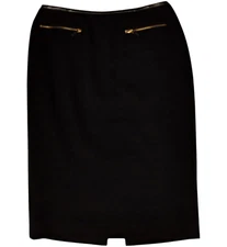 Carlisle Wool Pencil Skirt Women's Size 8 Leather Trim Straight Zip Lined Black
