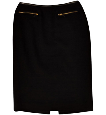 Carlisle Wool Pencil Skirt Women's Size 8 Leather Trim Straight Zip Lined Black