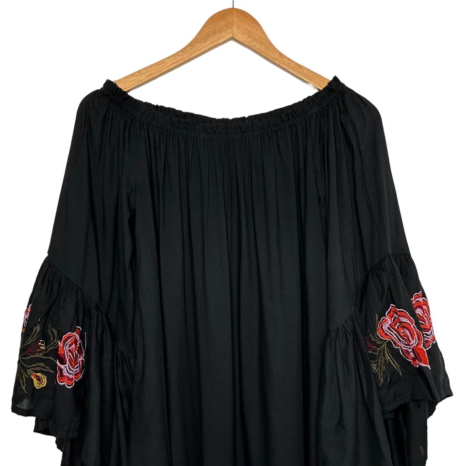 Feathers Dress Womens Floral Embroidered Off The Shoulder Dress Sz Large Black - Image 3 of 4