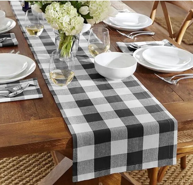 Robert Stanley Signature Collection Black White Buffalo Plaid Table Runner