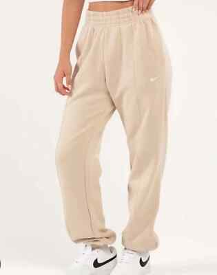 Nike Swoosh Oversized Soft Cotton Fleece Lined Ivory Sweatpants Womens Sz: Large