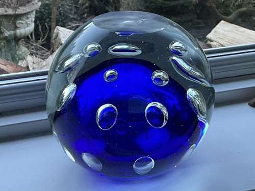 Rare HUGE 8.5KG MURANO VASE GLASS COBALT BULLICANTE CENTREPIECE GEODE GLOBE 7” - Picture 9 of 11