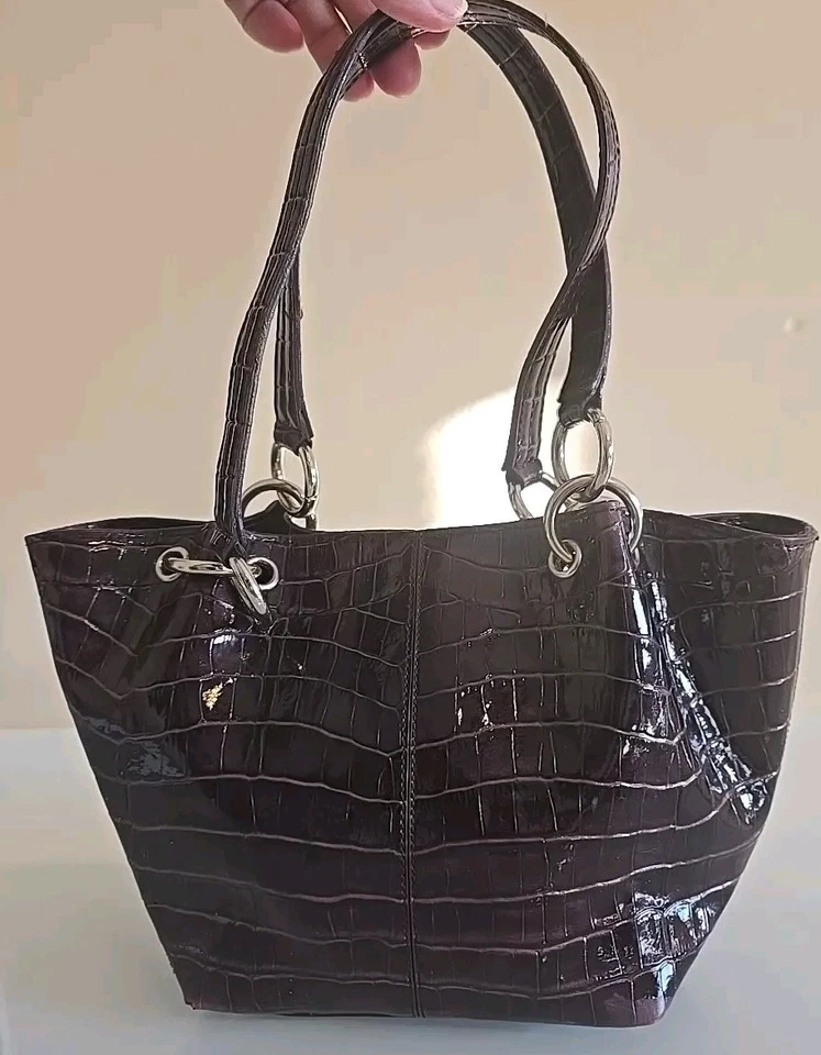 Amanda Smith Dark Purple Faux Leather Crocodile Pattern Purple Bag Vintage - Image 3 of 4