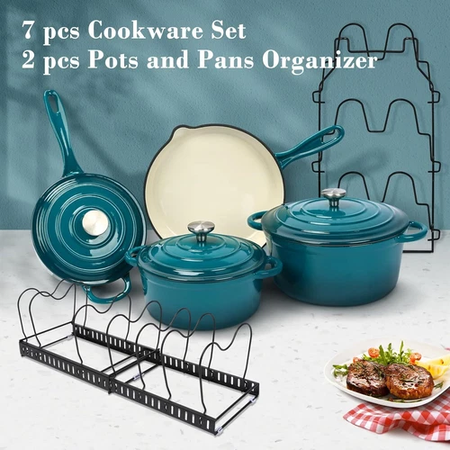 Enameled Cast Iron Cookware,9-Piece Set Nonstick Ceramic Dutch Oven Stove Pots