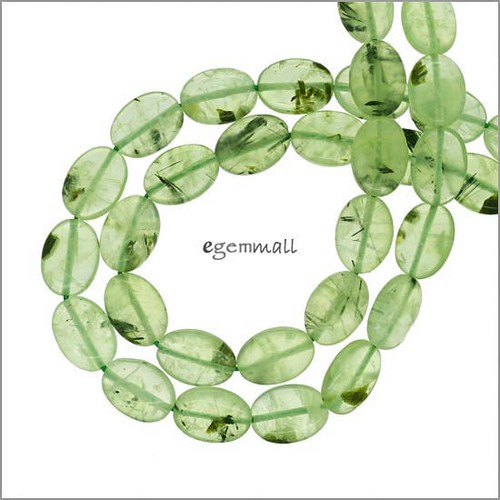 16" Green Prehnite Flat Oval Beads ap. 10x14mm #88040 - Picture 2 of 2
