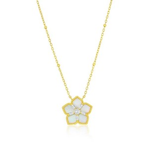 Authentic Sterling Silver, MOP & CZ Flower Necklace - Gold Plated