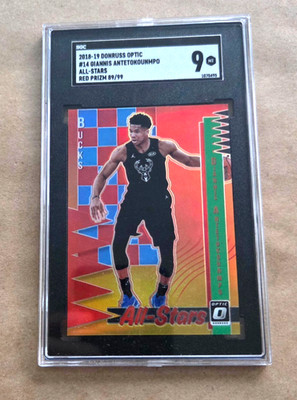 GIANNIS ANTETOKOUNMPO ~~~ ( sp  /99 ) RED PRIZM ~~~ 2018 donruss optic SGC 9