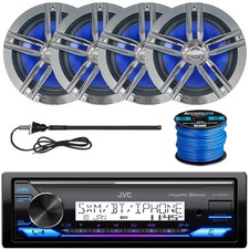 JVC KD-X38MBS Marine USB Stereo Receiver, 4x 6.5" 180W Speakers w/Wire, Antenna