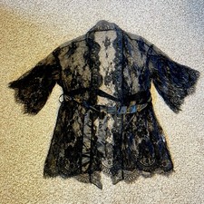 Sheer Lace Kimono Cardigan Size M Black Goth Whimsigoth Belted Dark Fairy Boho