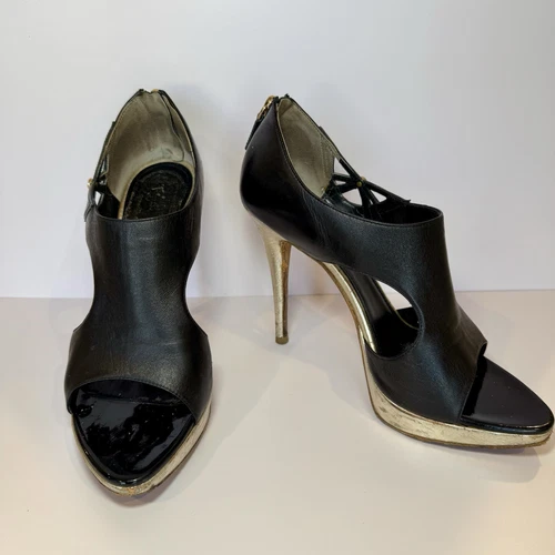 Stilettos Christian Dior Lolita en cuir noir découpé bout ouvert avec accents argentés