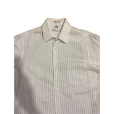Geoffrey Beene Mens Dress Shirt White Blue Striped Wrinkle Free L 16.5 34/35