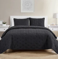 King 3pc Kaleidoscope Embossed Geometric Quilt Set Gray - VCNY NWT