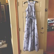 Alex Evening Women Purple Blue Floral Sleeveless Sz 12 Gown Organza Gown  Belt