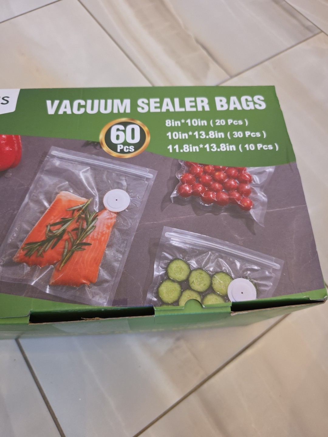 Syntus Vacuum Sealer Bags for Food, 60 Count Quart 8 x 10 10 x 13.8 11.8 x 14