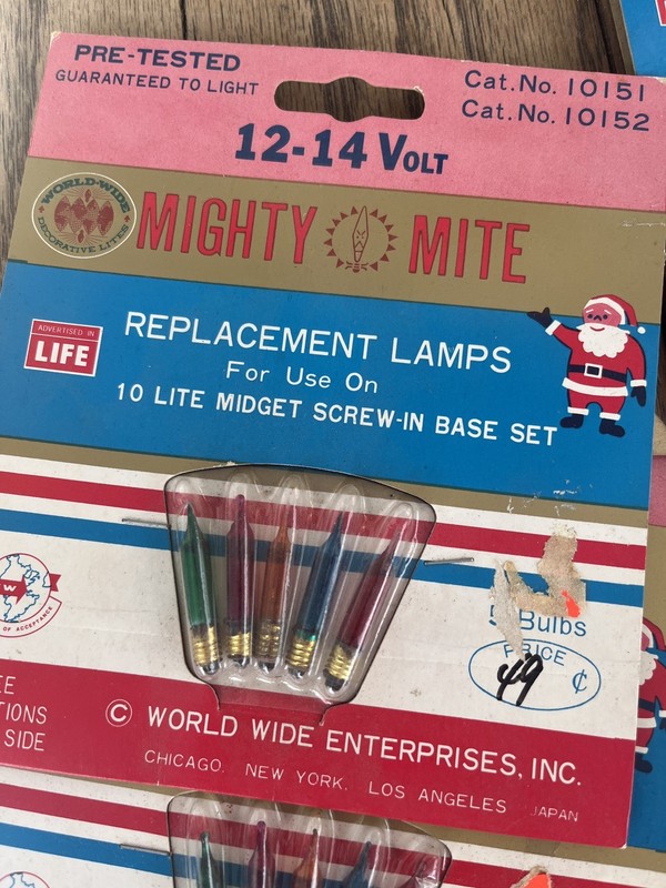 SIX Packages Of Mighty Mite Replacement Lamps / Bulbs  12-14 Volt  Christmas NOS