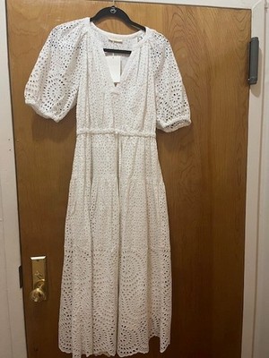 [NWT] Ulla Johnson Annetta Puff Sleeve Midi Eyelet Dress Size 4 Color ''Pristine''