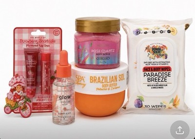 Assorted Bath & Body Multipack Set: Lip Balm, Serum, Scrub, Wipes