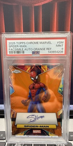 SPIDER-MAN 2025 TOPPS CHROME MARVEL FACSIMILE ORANGE #FA-SM AUTO /25 PSA 9