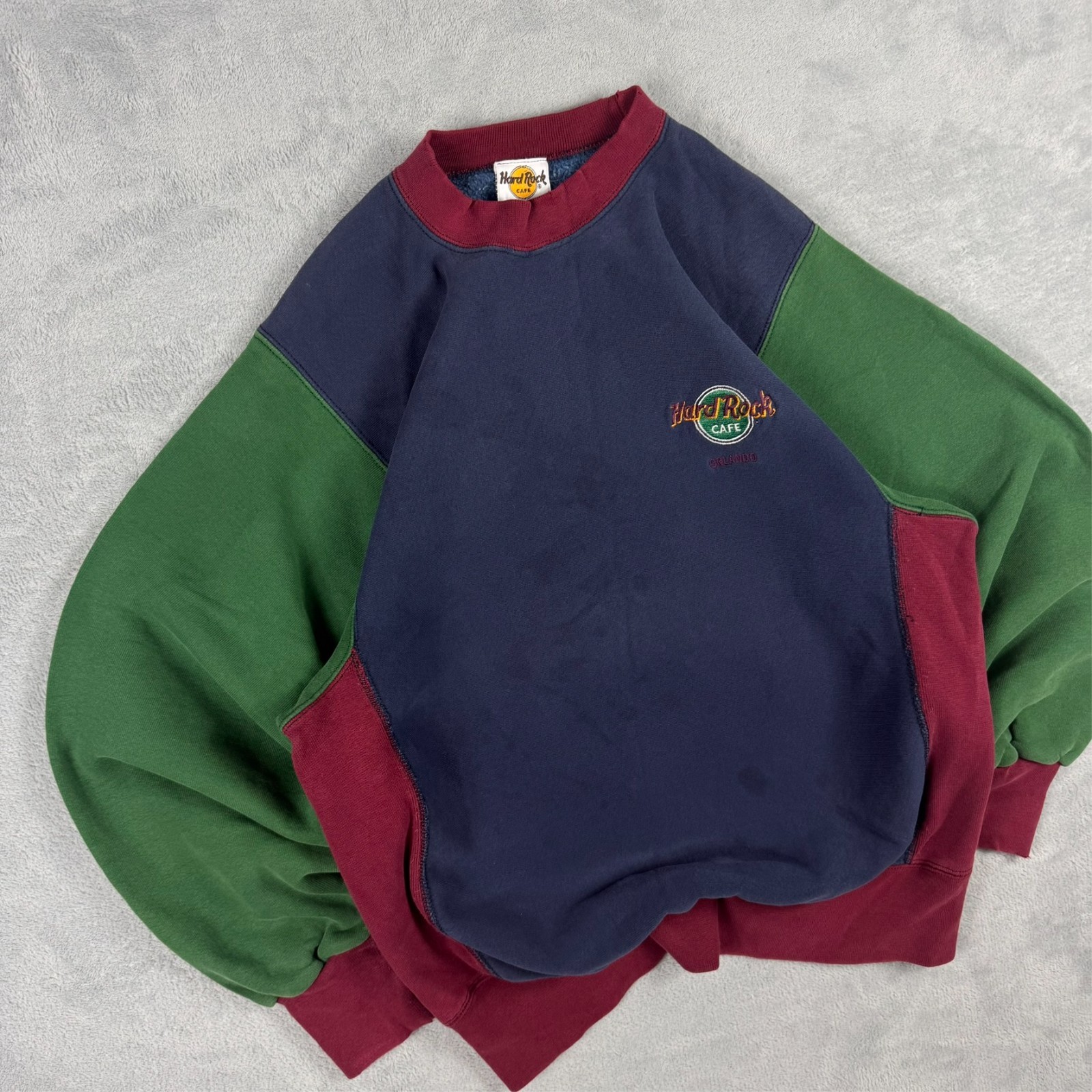 VTG Hard Rock Cafe 90s Orlando Colourblock Heavyweight Oversized Sz M Sweatshirt image 2