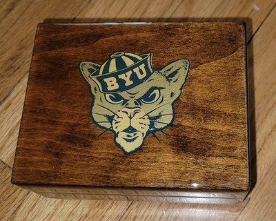 REGUE BYU COUGAR FIGHT SONG SWISS MUSICAL MOVEMENT, VINTAGE WOOD MUSIC BOX