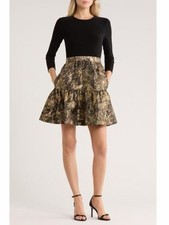 Eliza J Long Sleeve Mixed Media Fit & Flare Dress Size 8 NWT