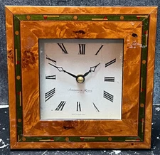 Addison Ross London Desk Mantel 4" Quartz Clock Wood Inlay Frame Roman Numerals