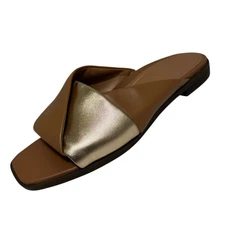 VIONIC Miramar Tan/Gold Slide Sandals Flat SZ 9.5  NEW $140