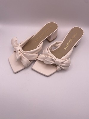 Stuart Weitzman Women's Sofia Bow Seashell Leather 45 Slide Pump Sz 9.5