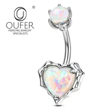 Heart Belly Button Ring 14G 10mm 316L Stainless Steel Curved Bar Navel Piercing